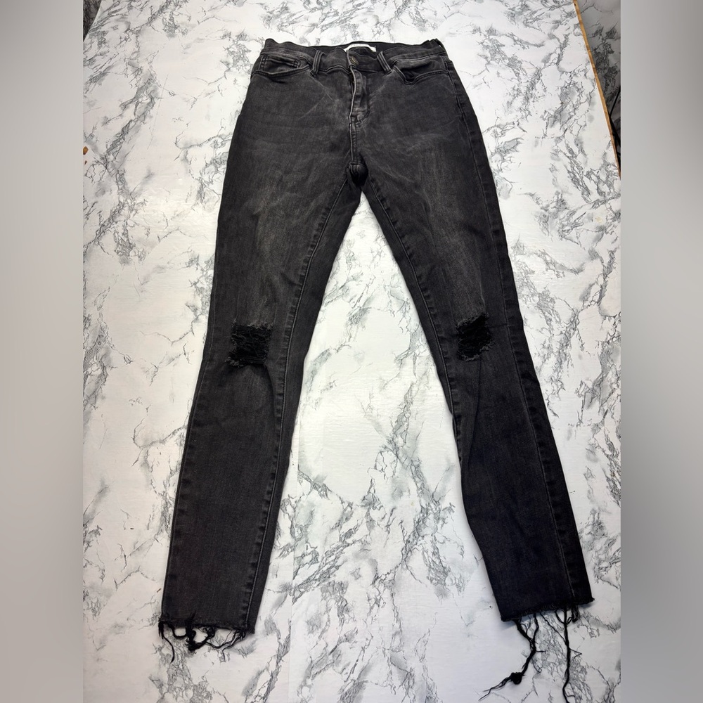 PacSun Charcoal Black Skinny Jeans with Knee Rips Size 25